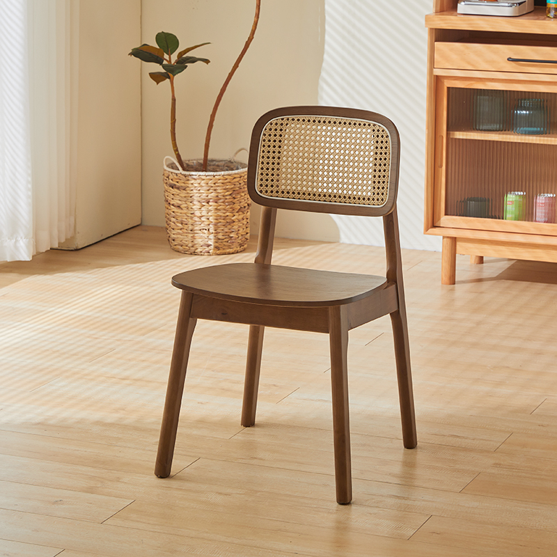 Leatherette/Wood/Rattan Entwined Balanced Armless Chair with Uncovered Back and Timber Legs in Sepia/Ink/Wood Color in a Scandinavian Style - image 10