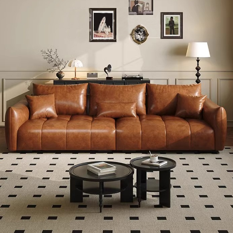 Contemporary Cocoa Standard Sofa Stain Resistant Solid Color with 2 Pillows for 5-seater/Seats 4/3-seater