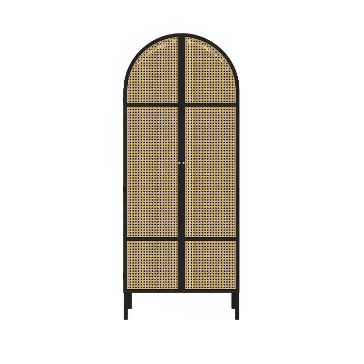 Scandinavian Rattan Wood Wardrobe with 4 Feet and Shelves for Bedroom - image 7