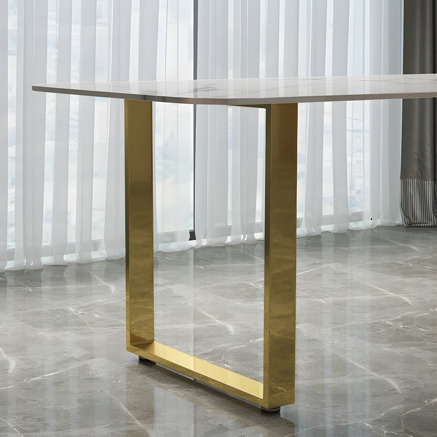 Marble Top Dining Table Modern Rectangle Dining Table with Sled Base - image 7