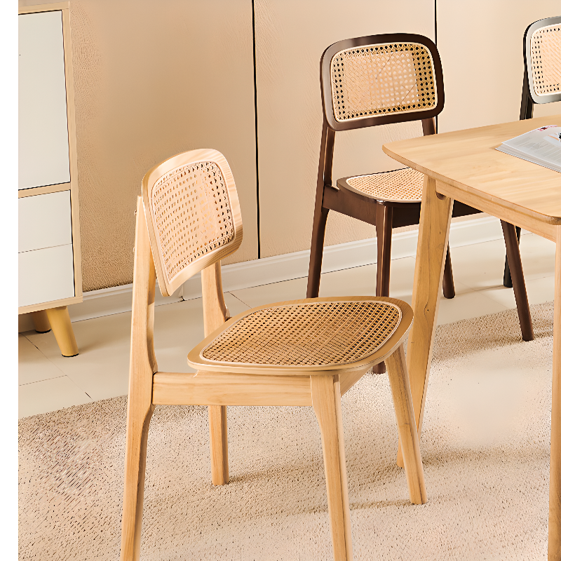 Leatherette/Wood/Rattan Entwined Balanced Armless Chair with Uncovered Back and Timber Legs in Sepia/Ink/Wood Color in a Scandinavian Style - image 16