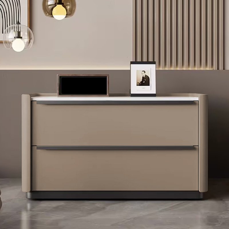 Modern Faux Leather Drawer Storage Nightstand in Stone Finish - image 5