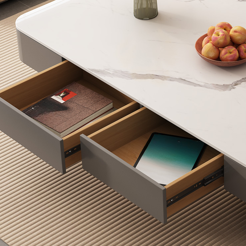 Funky Single Rock Side Table with Toboggan Base, Gray/White Square Top, and 1 Drawer - image 7
