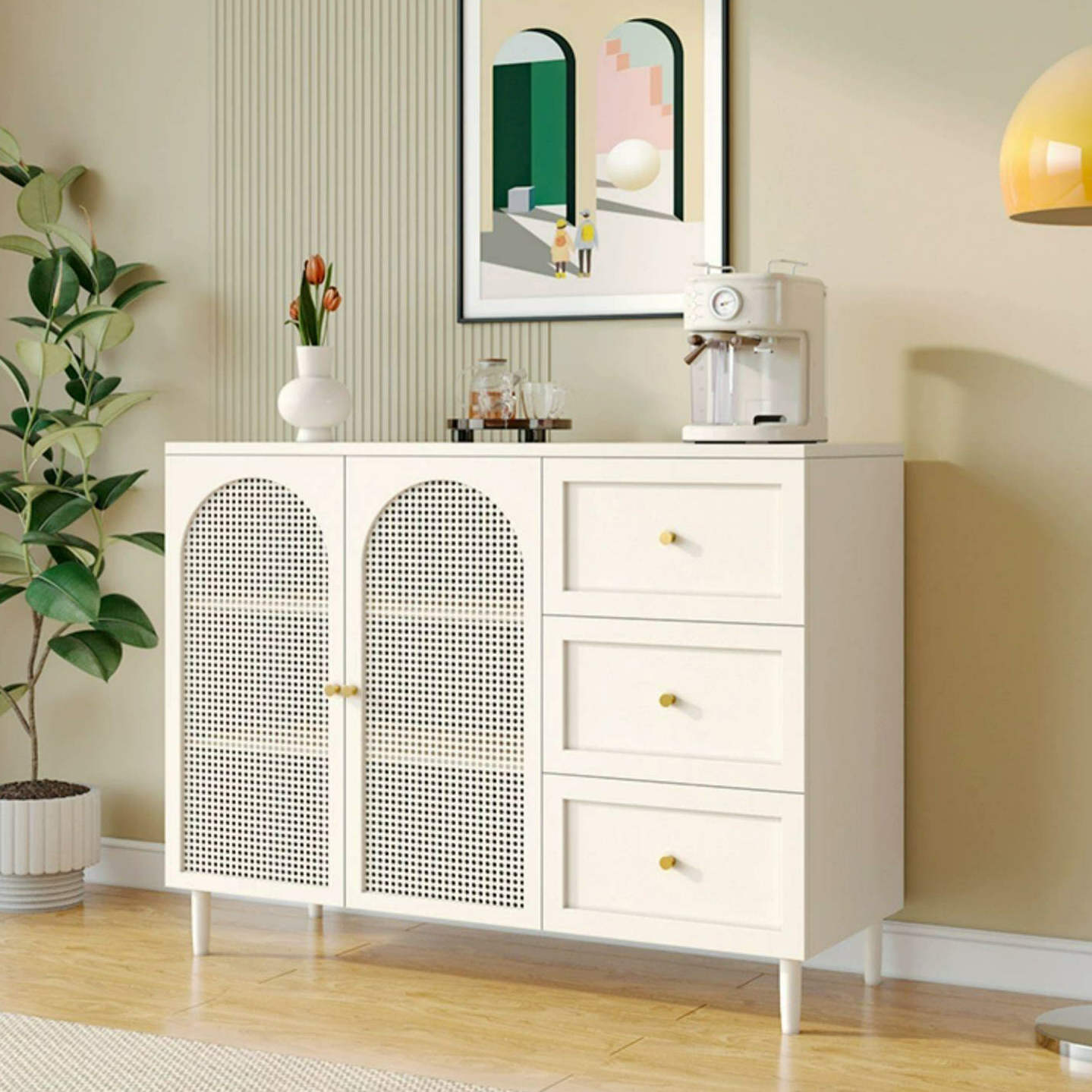 White Modern Sideboard Credenza with Cabinets and Reserve Installation Holes, Full Assembly Required - image 4