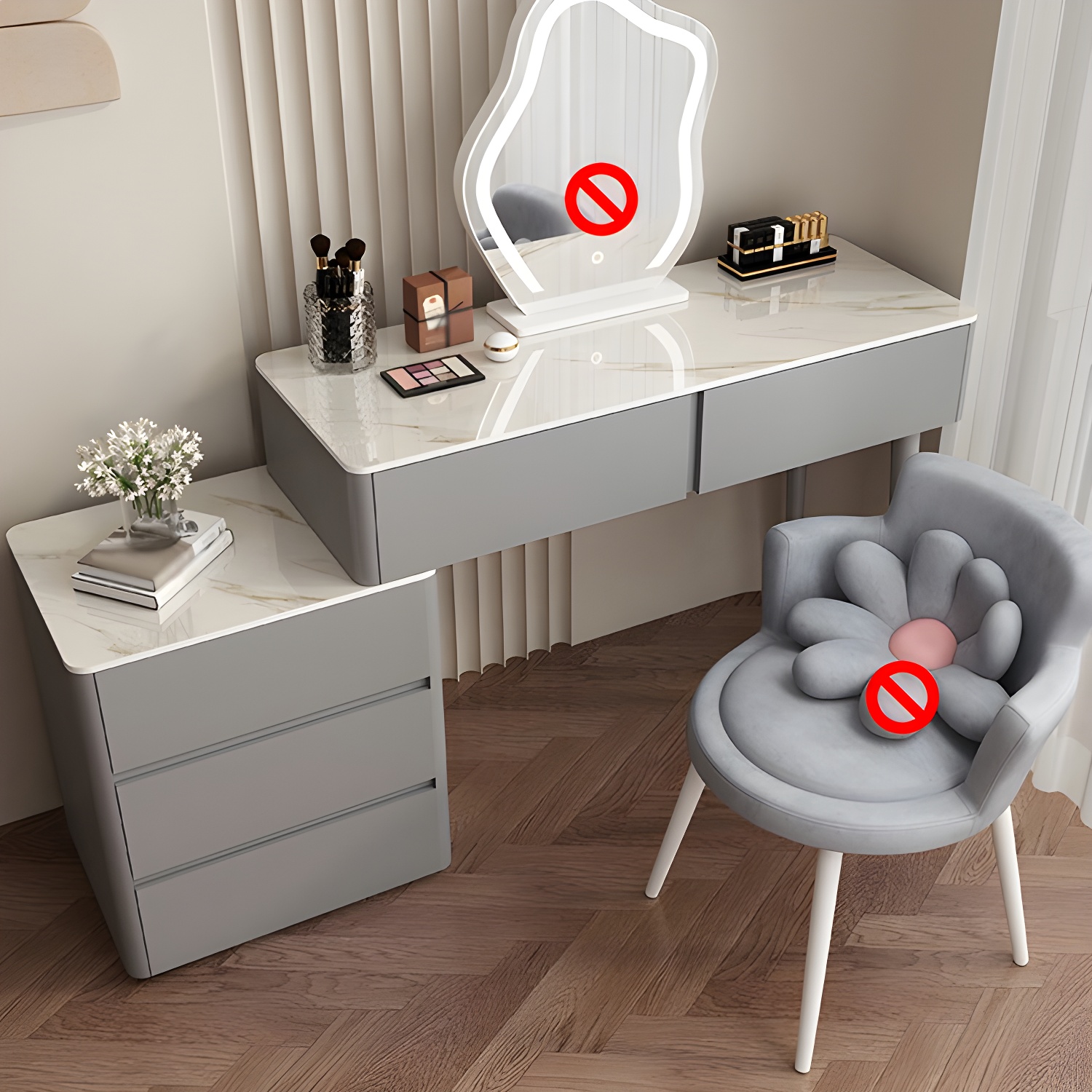 Modern Wood Makeup Vanity with Soft Close Drawer Glides & 2 Drawers