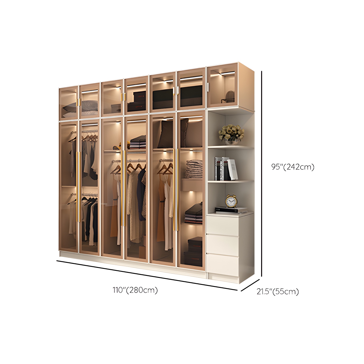 Glass and Wood Wardrobe Cabinet with Shelves Modern Wardrobe Closet - image 27