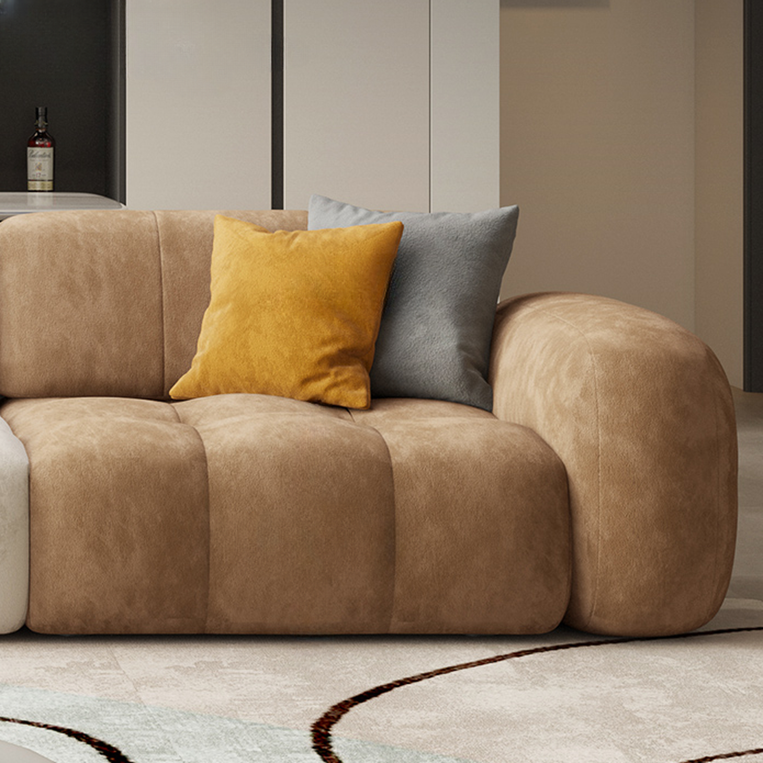 Channel Back L-Shape/Straight Right Hand Facing/Horizontal Sofa Recliner/Sofa Couch in Brown/Beige with Concealed Support & Pine Wood Frame for Living Room - image 8