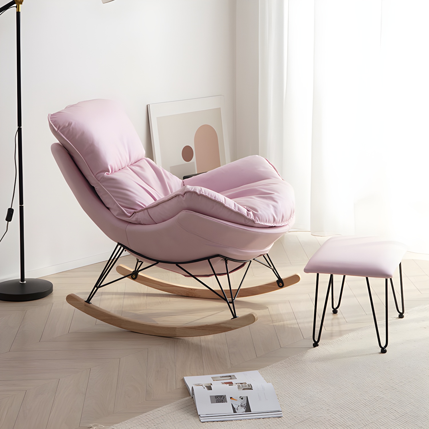 Simple Faux Leather Rocker Chair Plain Rocking Chair with Removable Cushions - image 9