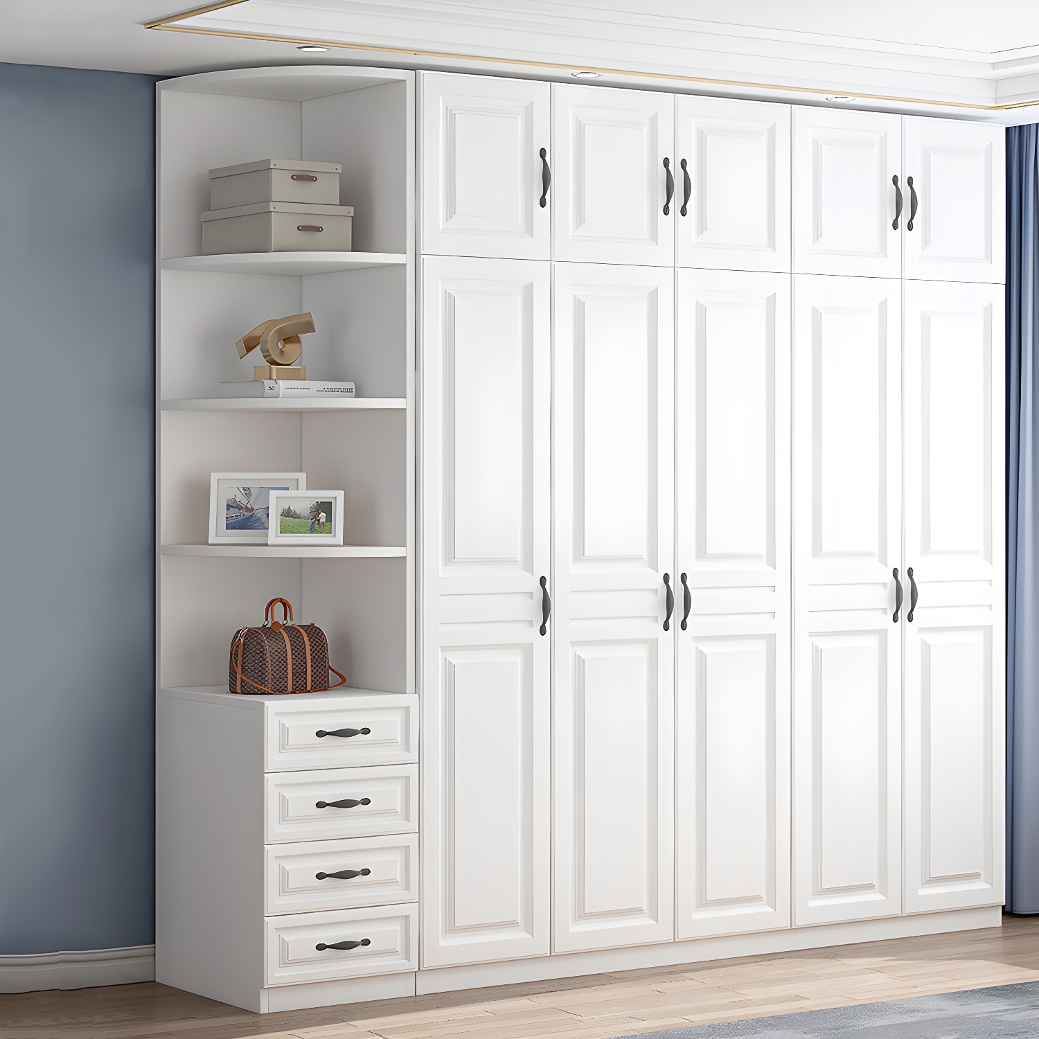 White Colour Wardrobe French Country Wooden Wardrobe Closet for Bedroom