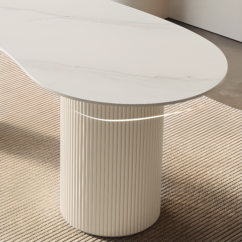 Fixed Free Form Dining Table Set with Double Pedestal, a Chalk Slate Tabletop and Upholstered Chairs in an Art Deco Style - image 6