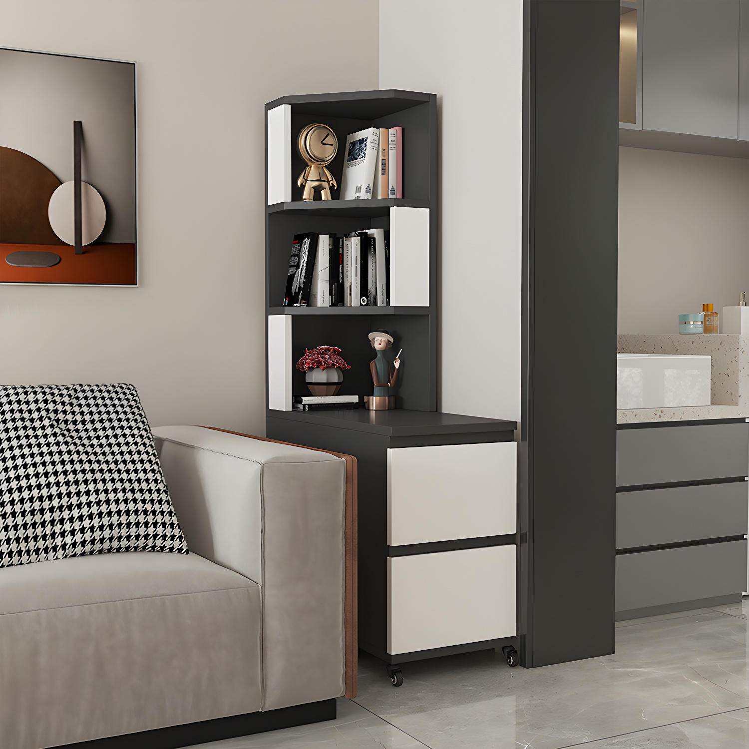 31" Wide Contemporary Corner 2 - Drawer Accent Chest with Shelves - image 5