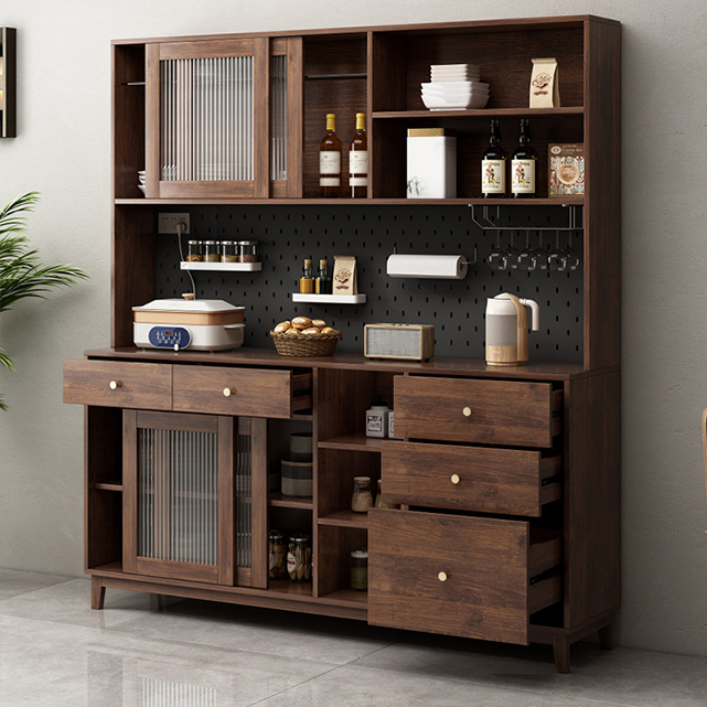 Contemporary Wood Buffet with Glass Doors and 3 Storage Drawers - image 4