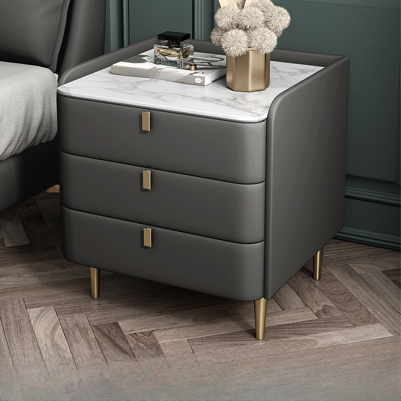 Art Deco 3 Tiers Drawer Storage Bedside Table with Stone Countertop - image 5