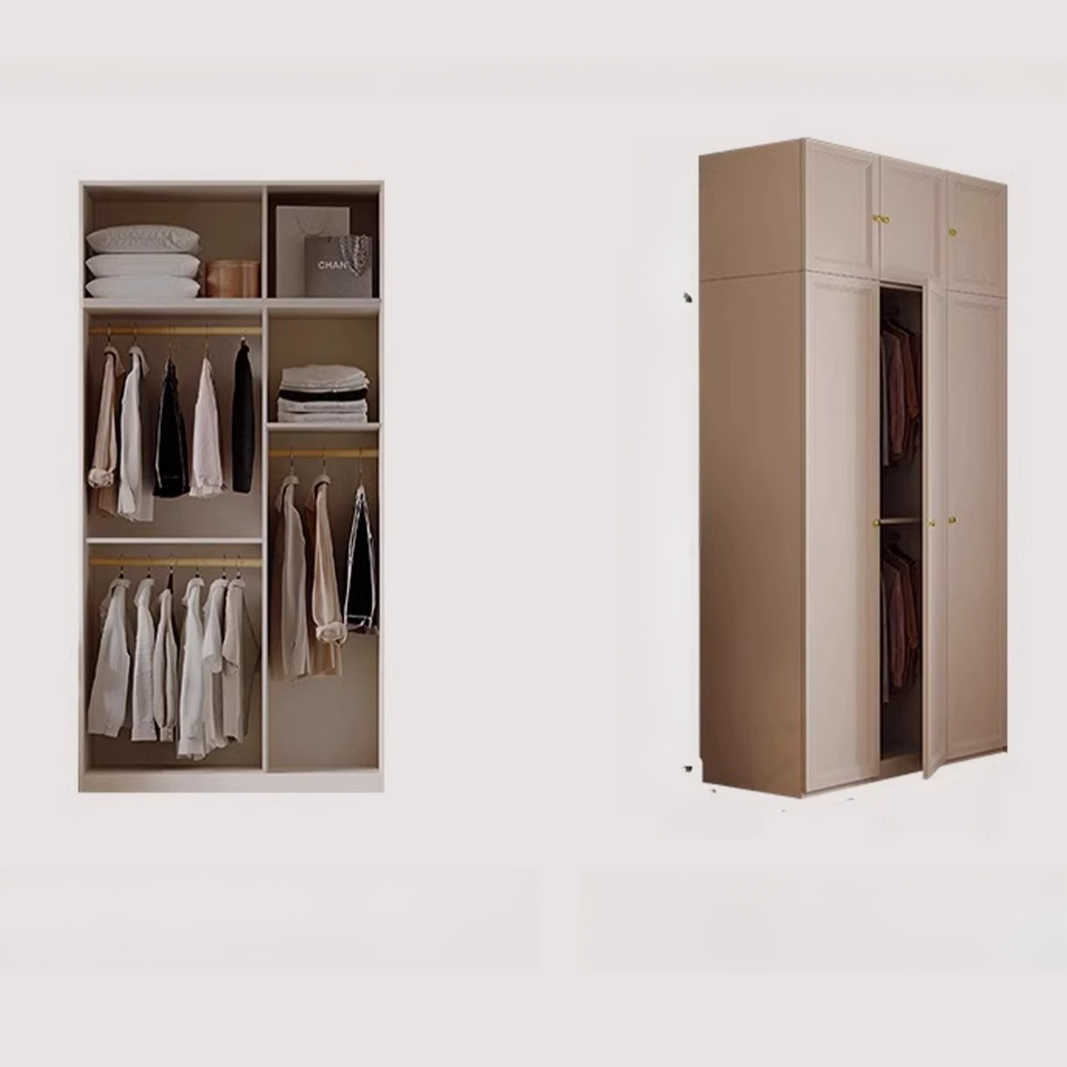 Chalk Modish Self-supporting Cabinet Armoire with Soft Close Drawer, Soft Close Door, and Hinged Hanging Rod - image 5