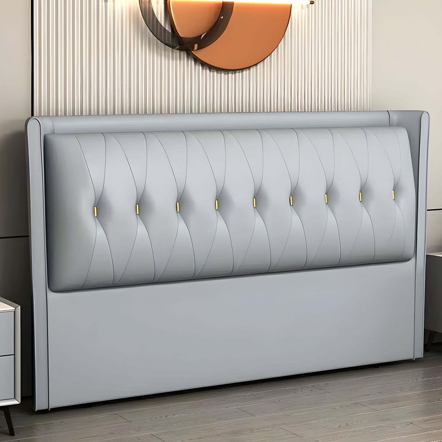 Contemporary Headboard Bed with Tufted Leather Upholstery in Rectangular - image 5