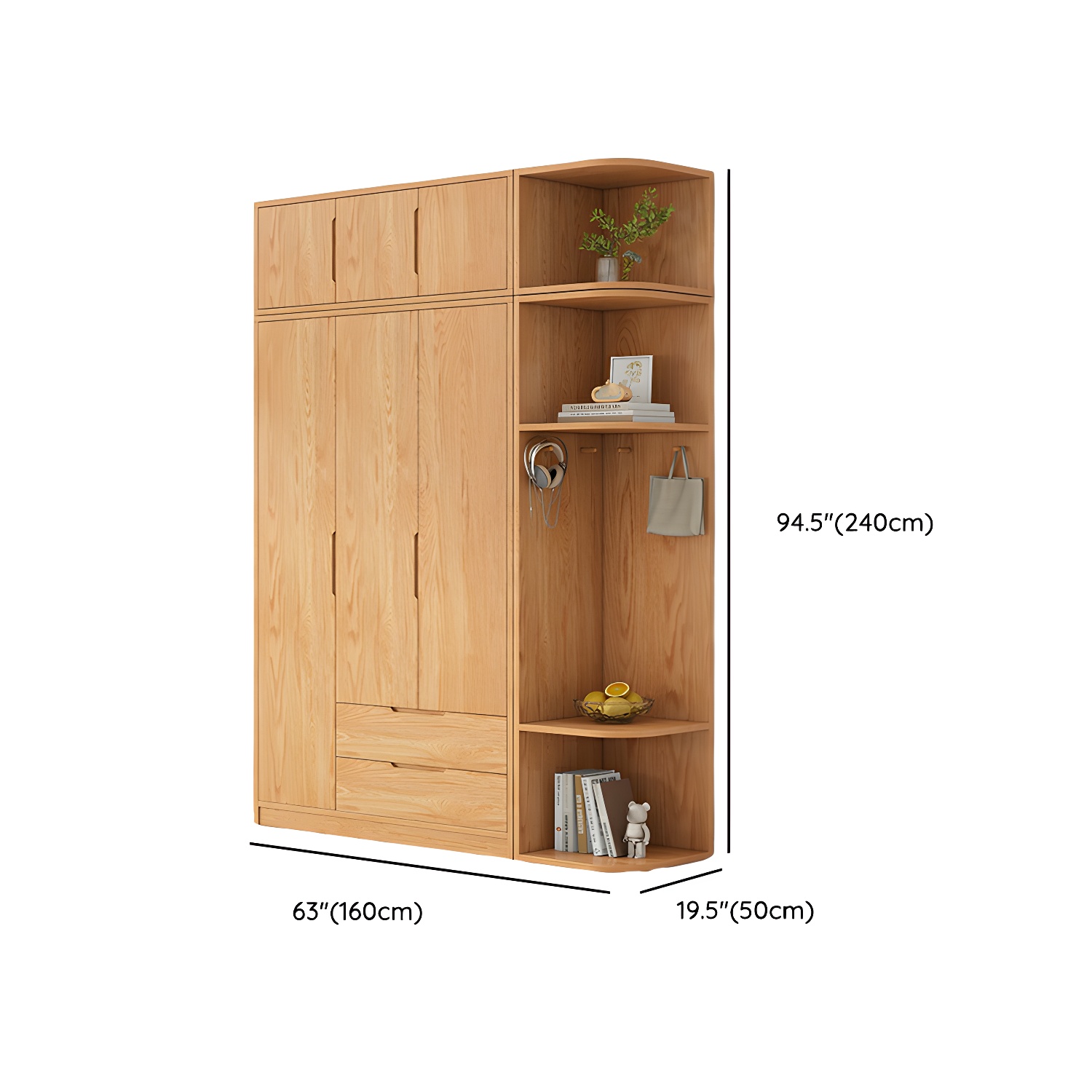 Modern Natural Wood Wardrobe Armoire with Sliding Doors, Drawers, and Shelves - image 137