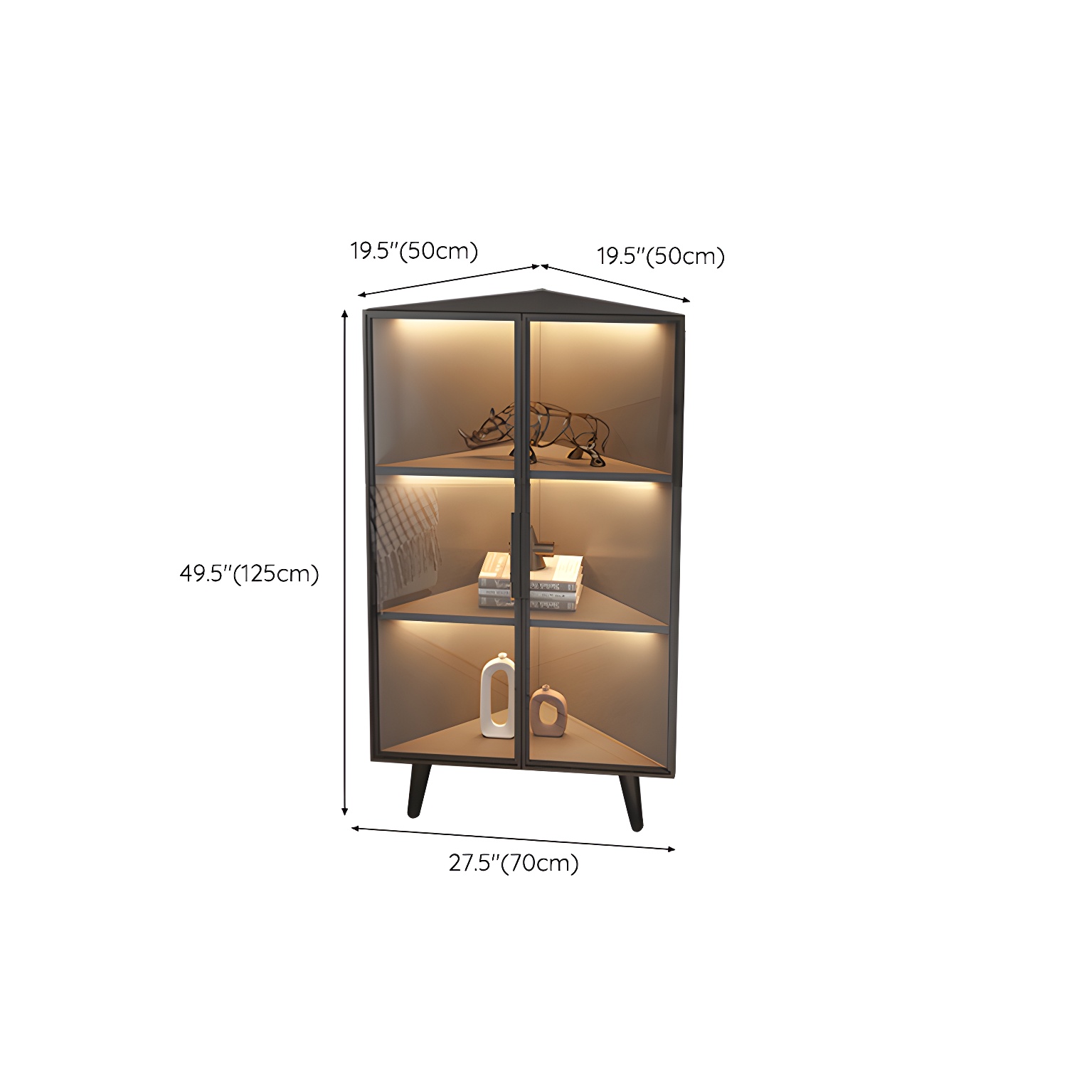 Corner Modern Accent Cabinet with Black Metal Base and Glass Doors, Black Wood Counter Top - image 23