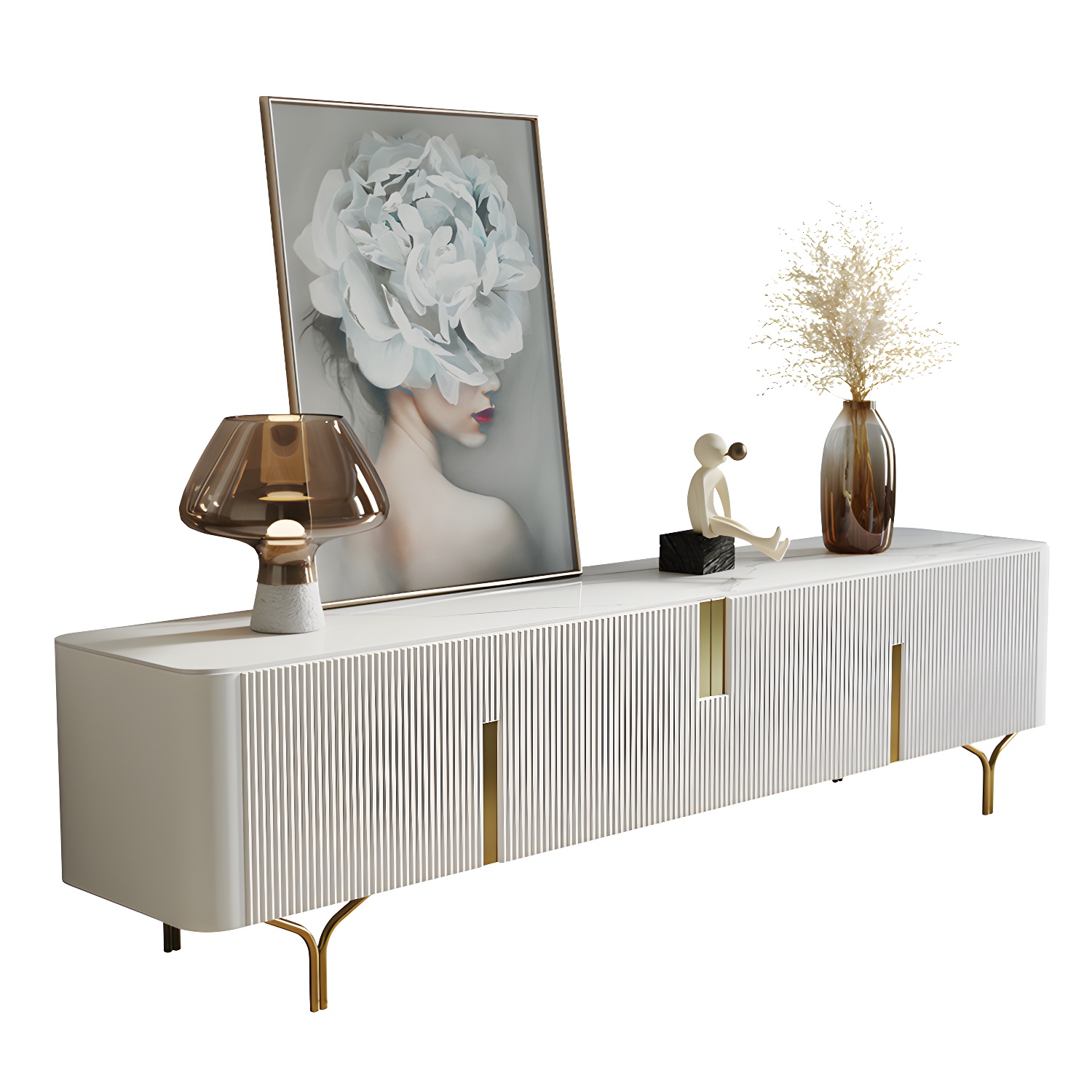 Enclosed Storage TV Stand Console Stone TV Media Console with Legs - image 7