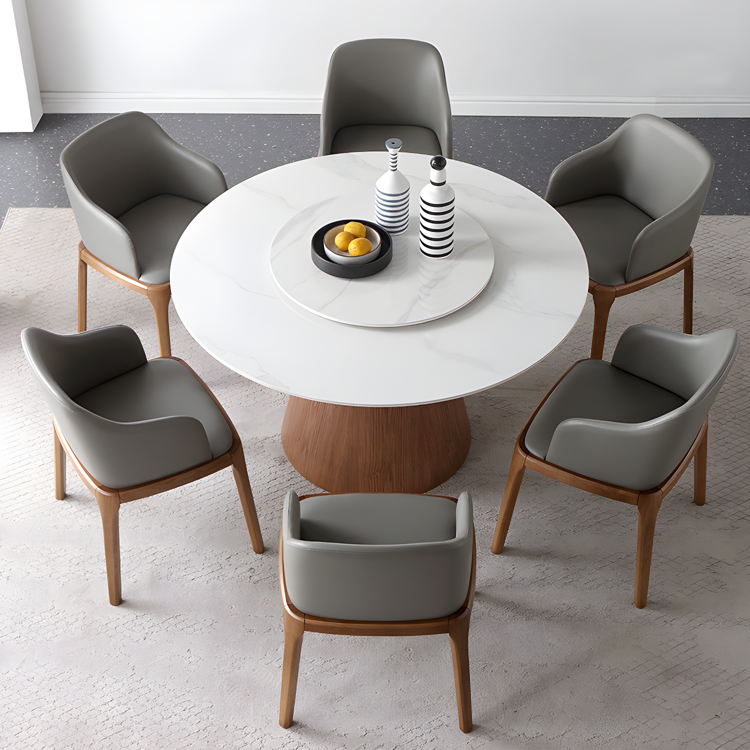 Round Sintered Stone Dining Table Stone Table in White with Pedestal