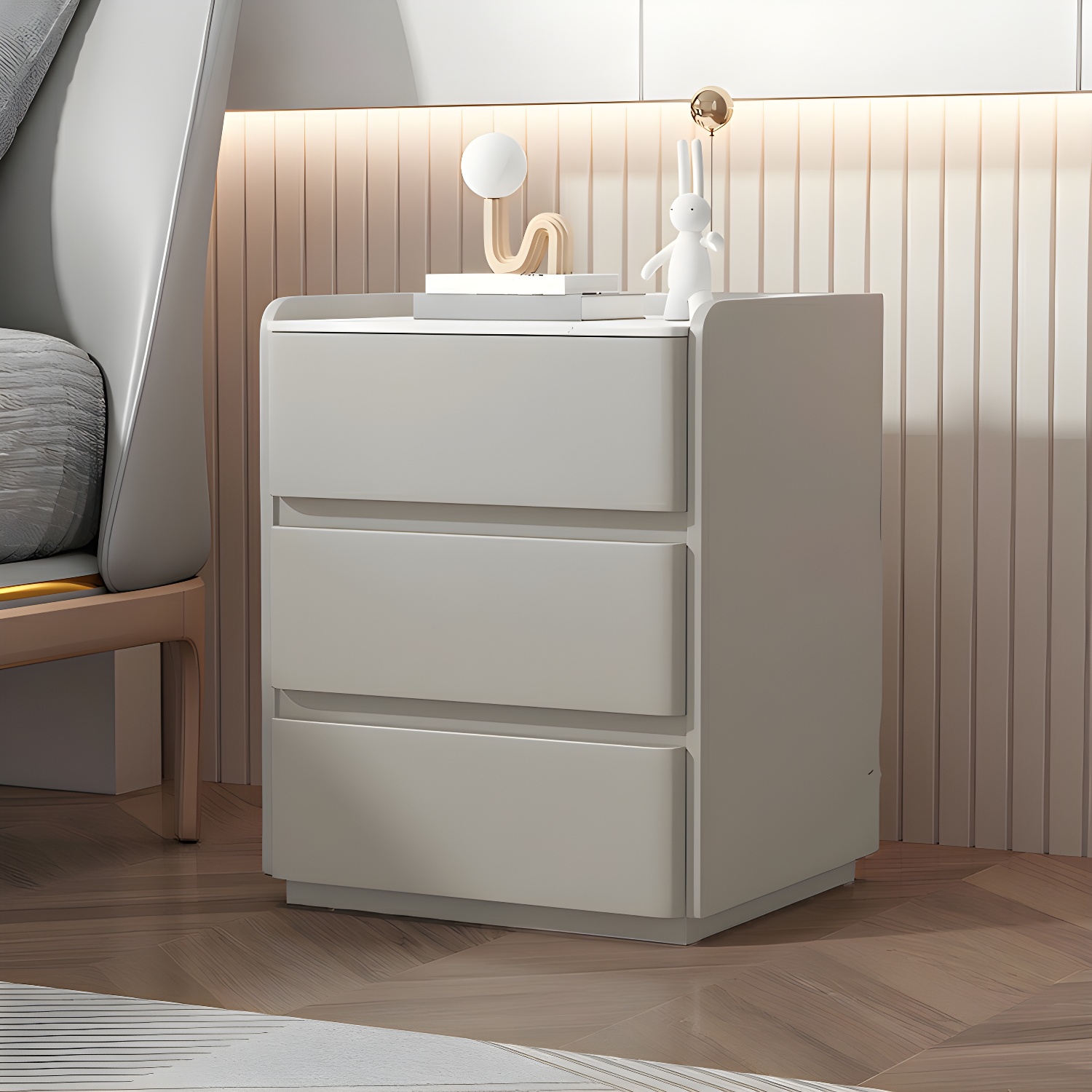 Modern Three Drawers Table Nightstand with Slate Countertop for Bedroom