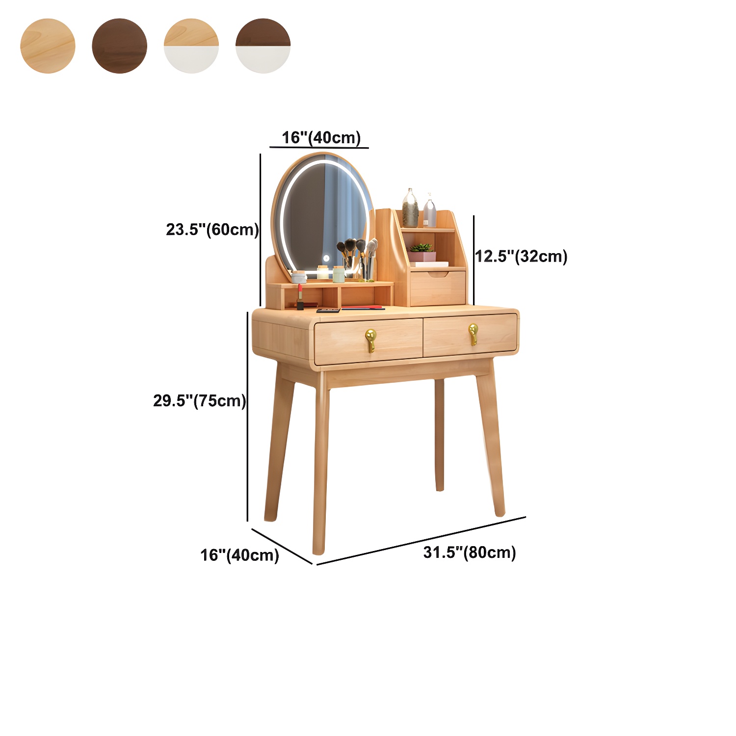 Scandinavian 3-Drawer Dressing Table Solid Wood Vanity Makeup Table Set - image 19