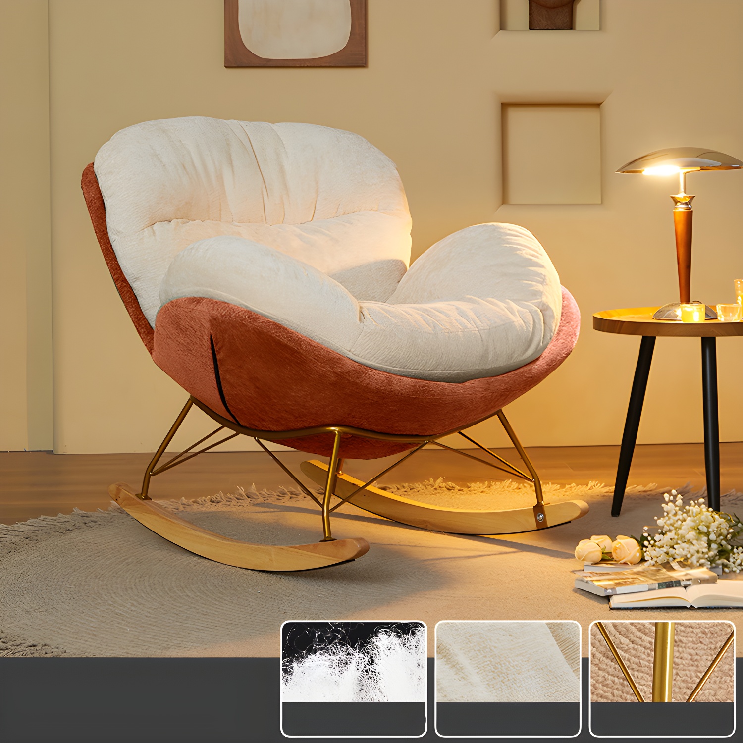 Scandinavia Rocking Accent Chair with Removable Cushions in Solid Wood - image 4