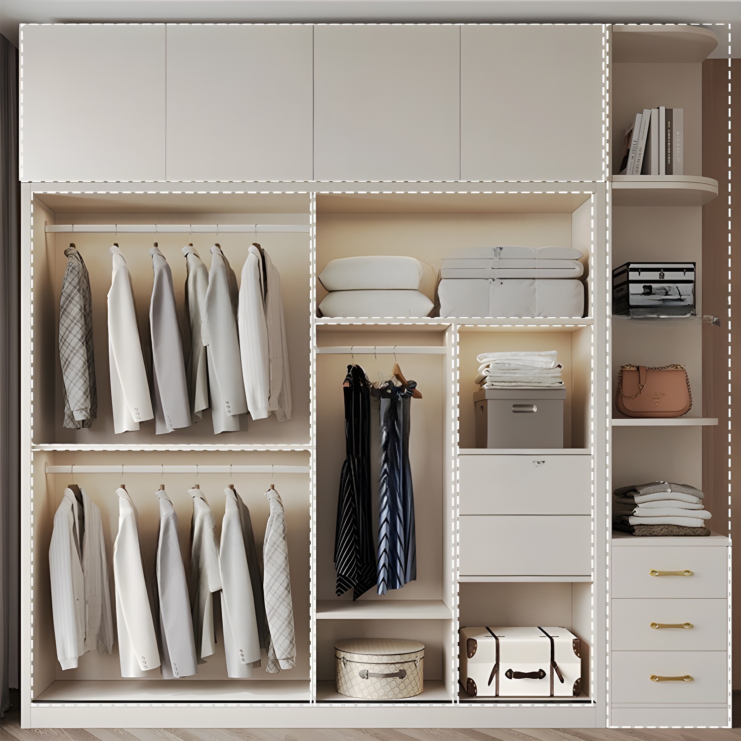 Attractive Modern White Wardrobe Armoire with Clothing Rod & Shelves