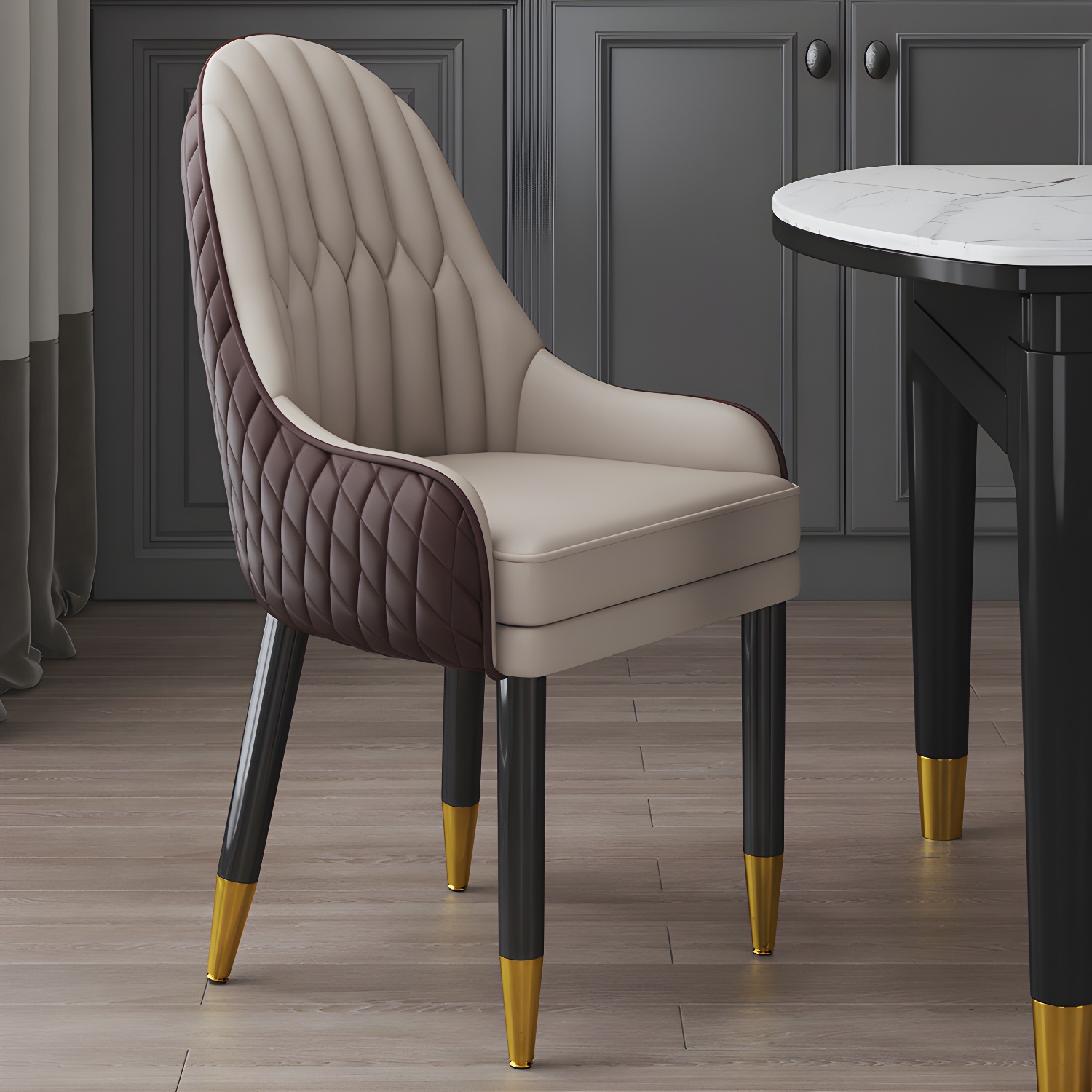 Scandinavian Indoor Arm Chair Upholstered Parsons Back Wood Dining Room Chair - image 3