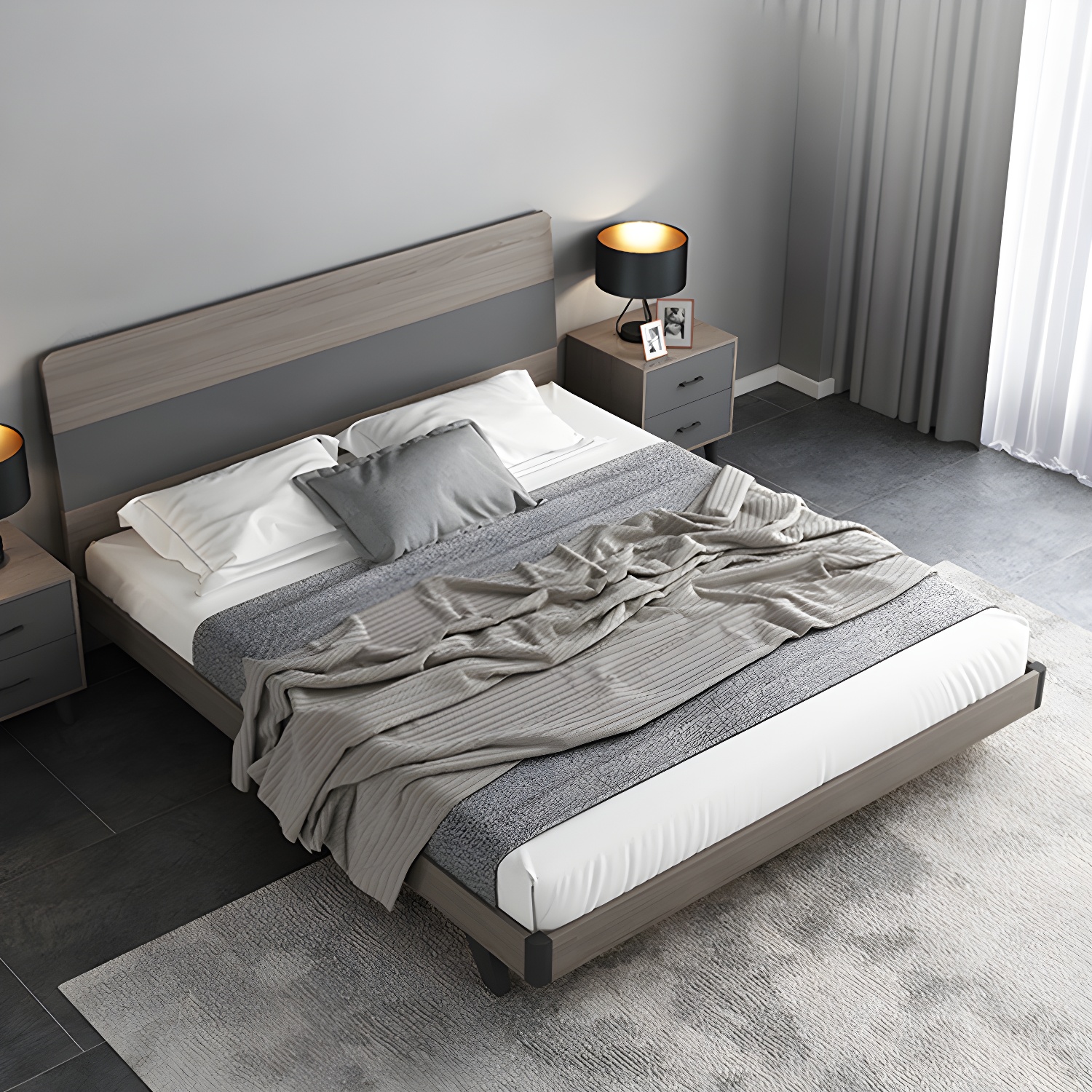 Modern Style Wood Bed with Headboard Low Profile Standard Bed