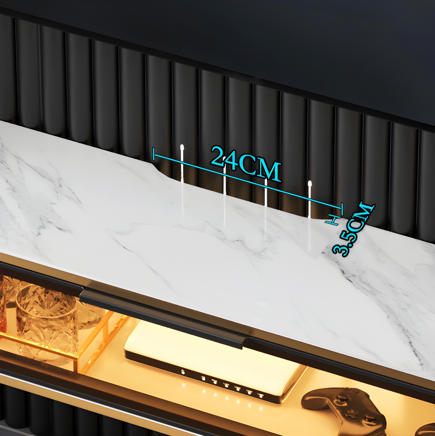Glam Floating TV Media Stand with Drawers Stone and Wood TV Stand - image 11