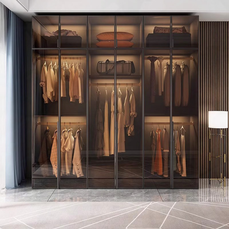 Storm Gray Minimalist Laminate Cabinet Armoire with Soft Close Drawer, Soft Close Door, Interior Shelves, and Clothing Rod