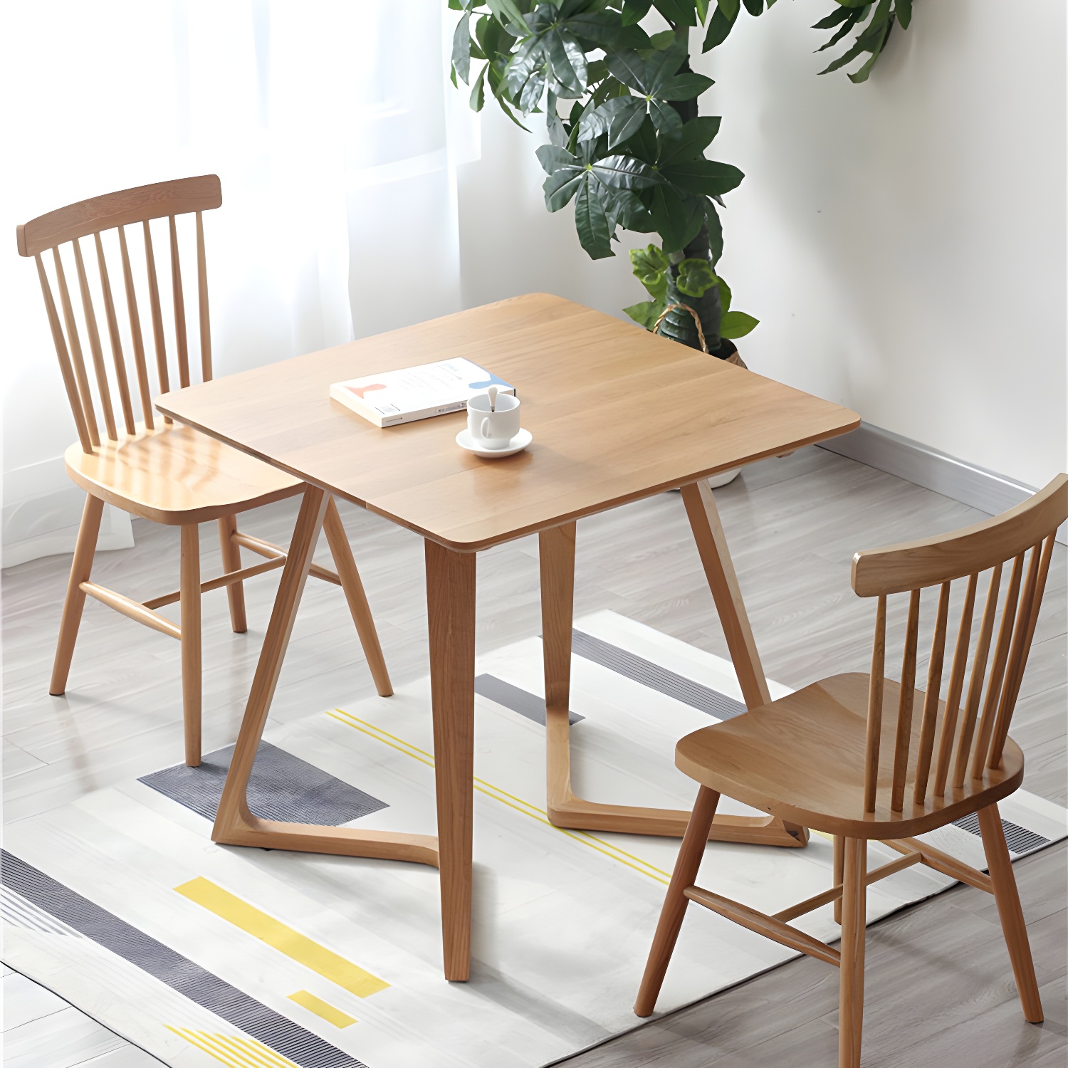 Double Pedestal Oak Solid Wood Dinette Table Modern Style Dining Table