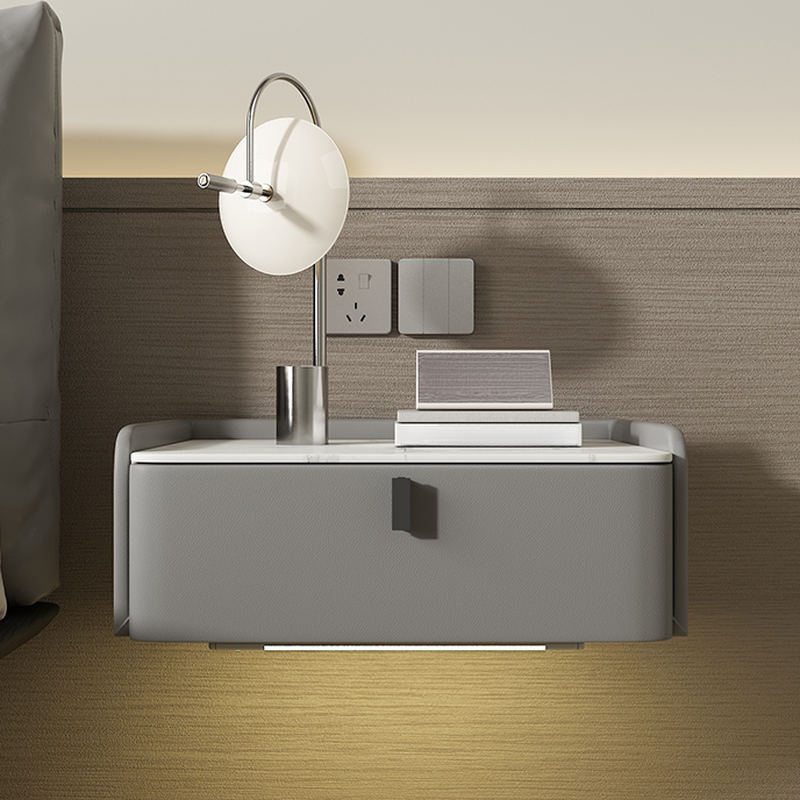 Organic Modern Bedside Cabinet Nightstand with 1 Drawer, Stone Countertop, and Hanging Shelf - image 13