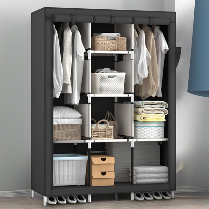 Modish Synthetic Unfixed Wardrobe Closet with Interior Shelves and Clothing Rod