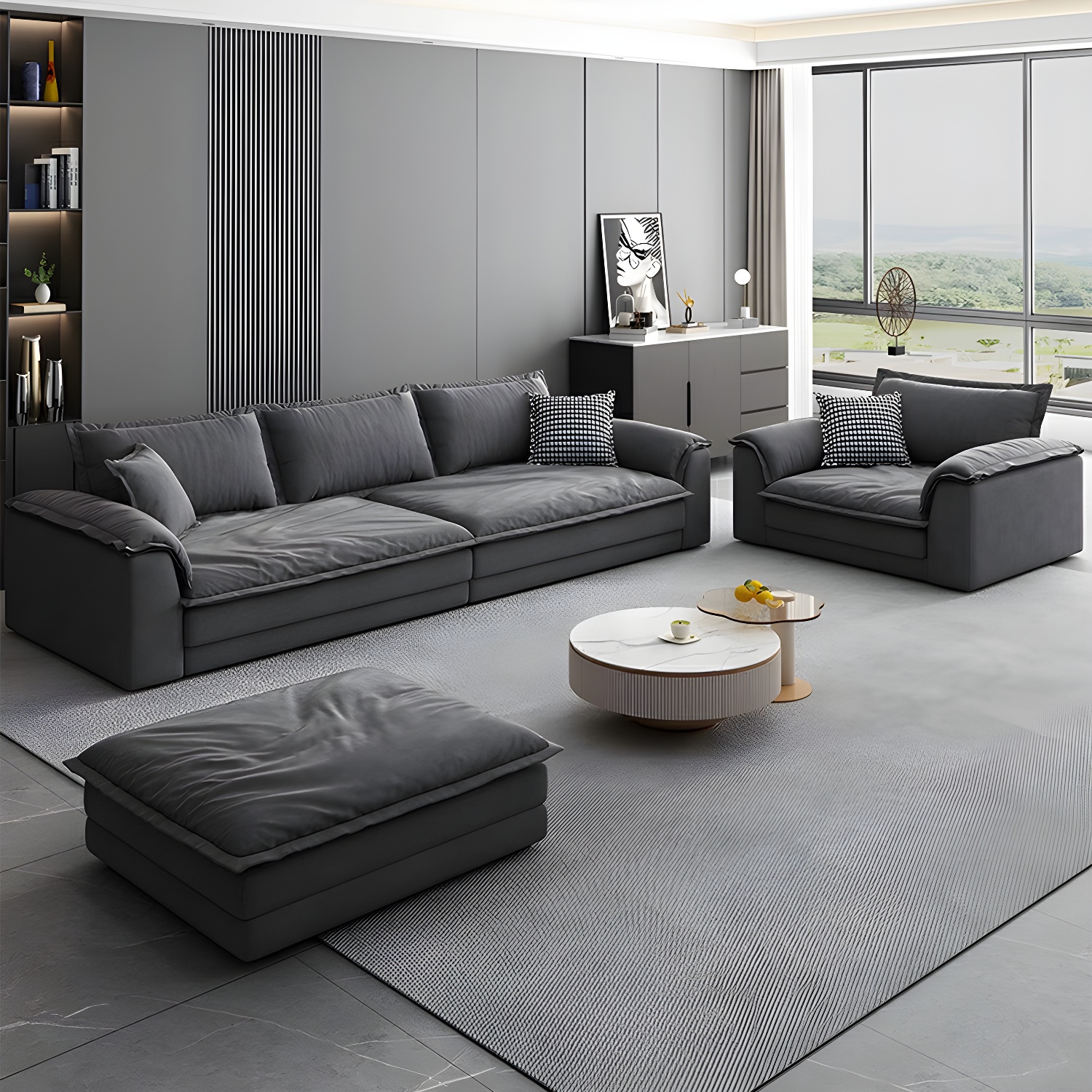 Modern Gray Abrasive Cloth Upholstered Stationary Sectional Sofa with Wood Frame - image 3