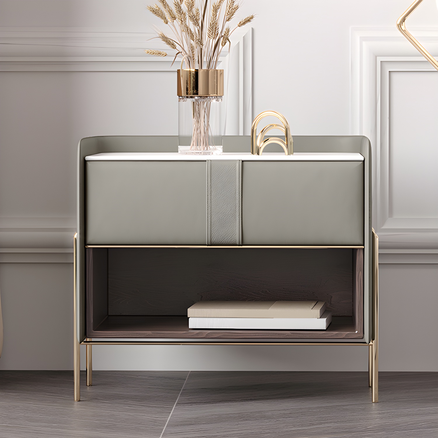 1-Drawer 1-Shelf Accent Table Nightstand 20.47" Tall Stone Nightstand - image 5