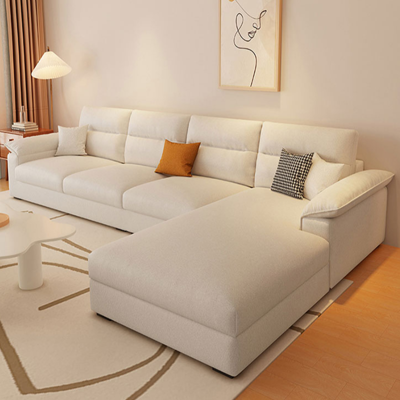 Straight Tear Resistant Sofa with Cushion Back in Ivory, Seats 4/3 Person, Horizontal Orientation, and Recessed Arm