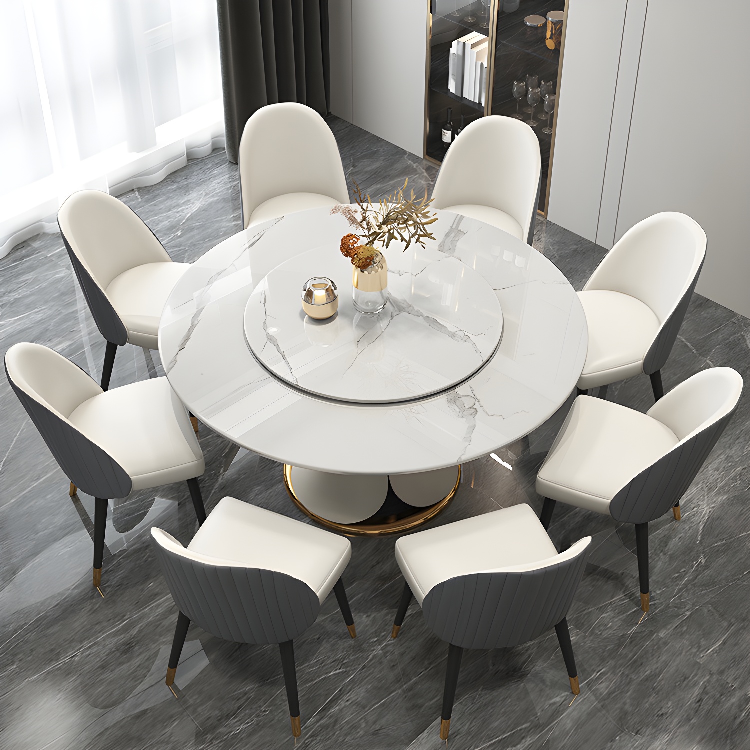 Modern Style 1/4/5/7/9 Pieces Dining Sintered Stone Dining Table Set with Metal Legs - image 4
