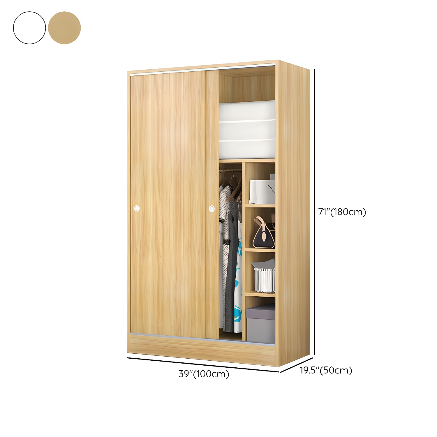 White Wood Double Door Industrial Wardrobe 5 Shelves Cabinet - image 20