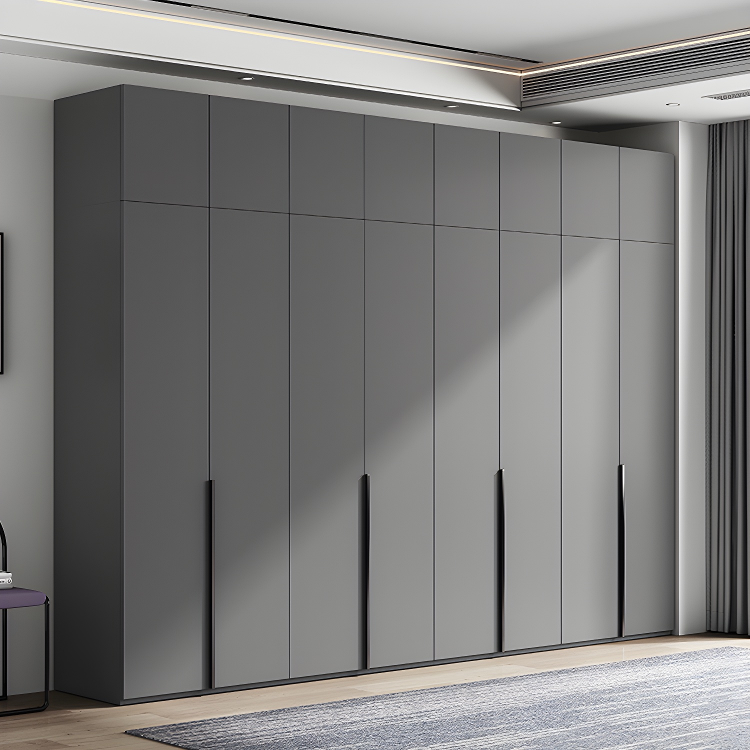 Contemporary Grey Storage Cabinet with Garment Rod Hinged Door Cabinet for Bedroom - image 4
