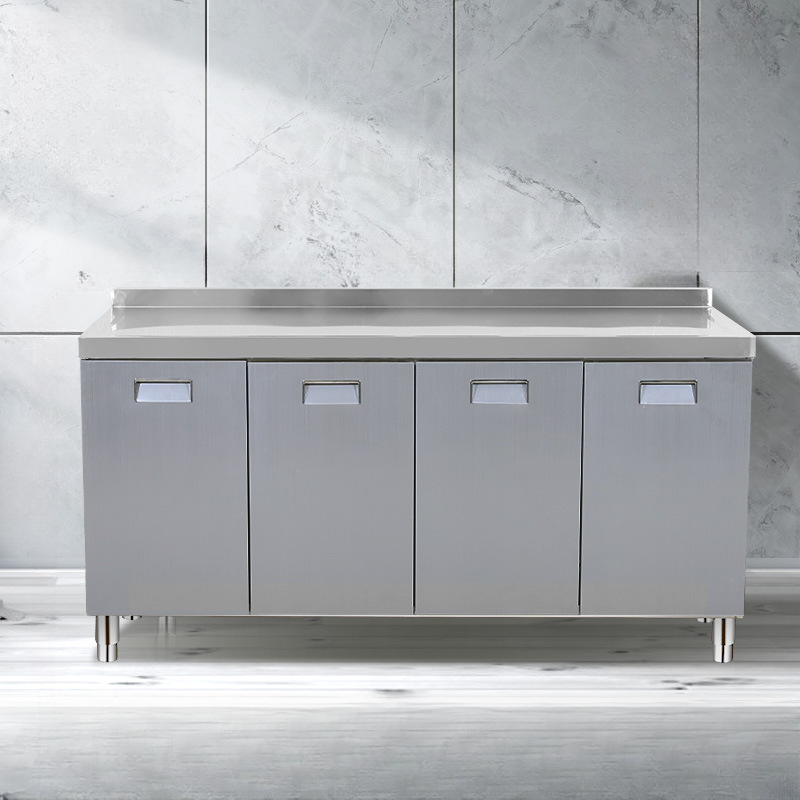 3 Doors/4 Doors/2 Doors Art Deco Chrome Narrow/Standard Sideboard with Metal Countertop, 1 Shelf, and Kitchen Cupboards