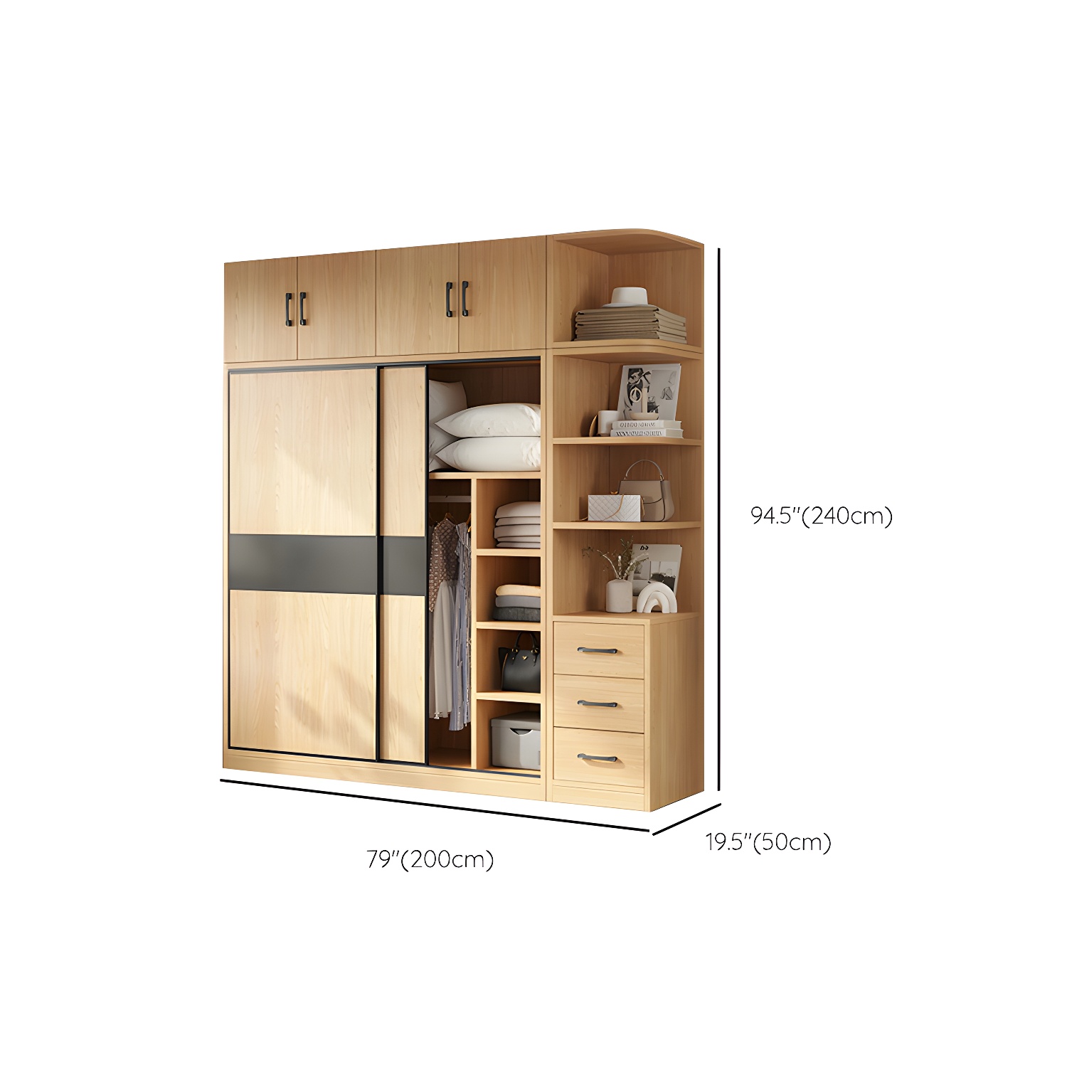 Light Wood Wardrobe Armoire with Sliding Doors, Clothing Rod, and Soft-Close Drawers - image 32