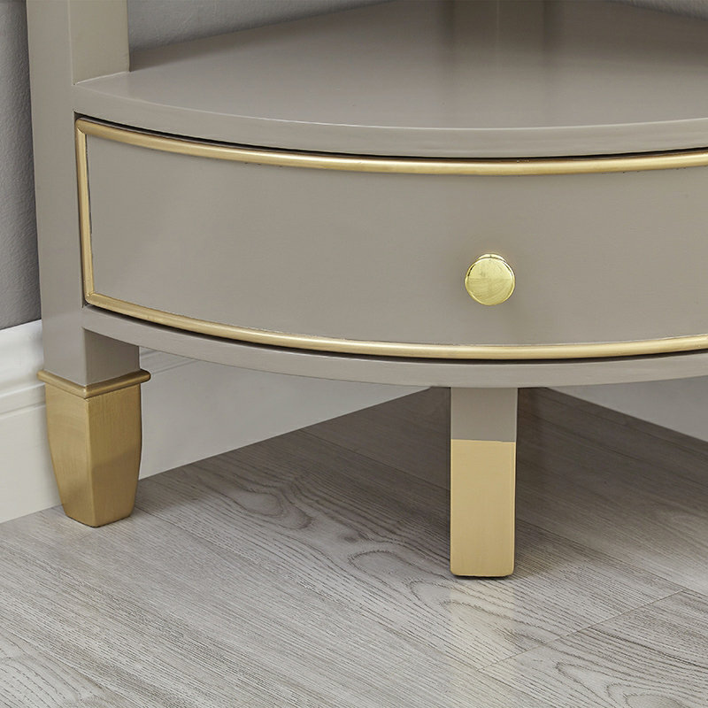 Unique Gold Beech Wood Corner Accent Cabinet with 1 Drawer and Open Shelves - image 6