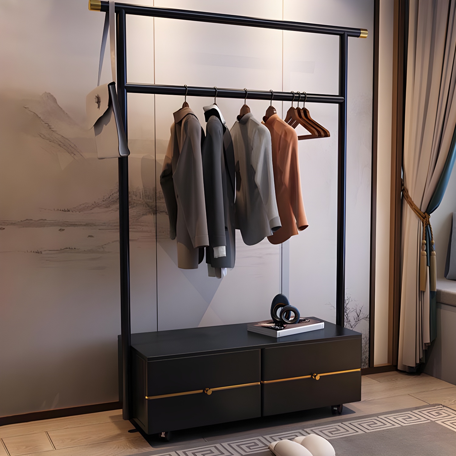 Contemporary Movable Wardrobe Wooden Bedroom Armoire with Drawers - image 16