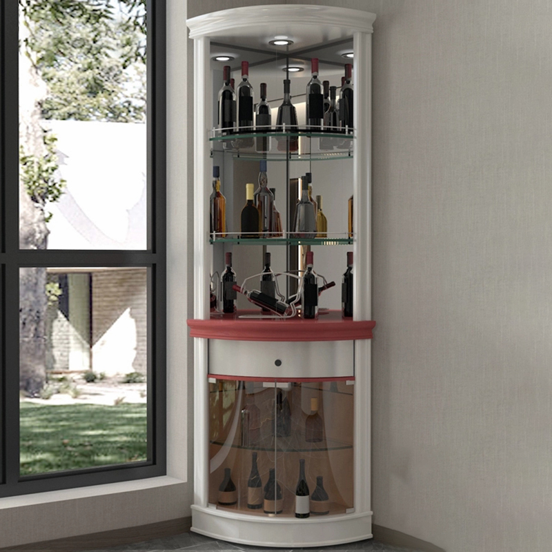 Circular Corner Glass Accent Cabinet with Clear Glass Doors and 3 Shelves