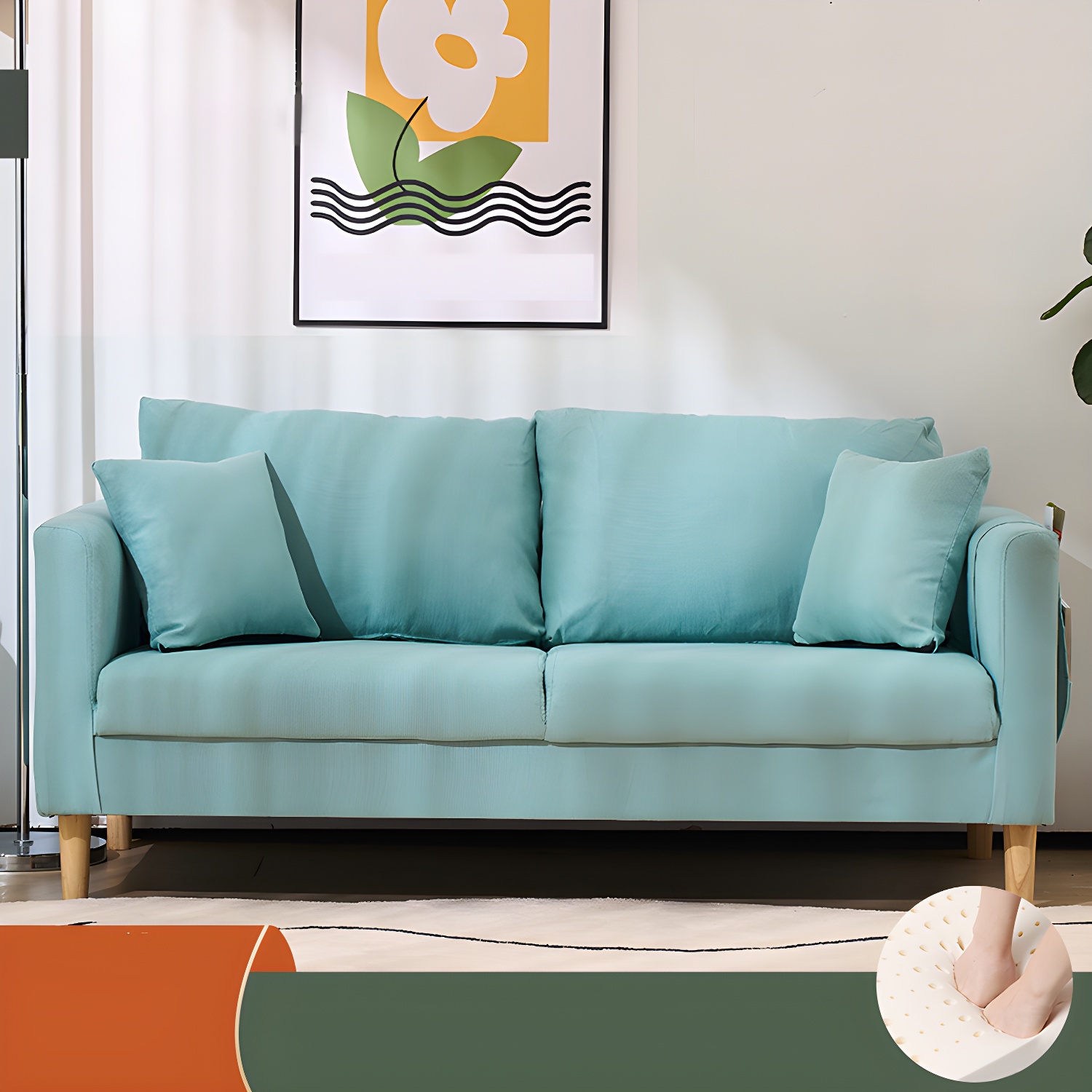 21.25" High Sofa with 2 Pillows Velvet Tuxedo Arm Sofa with Storage - image 7