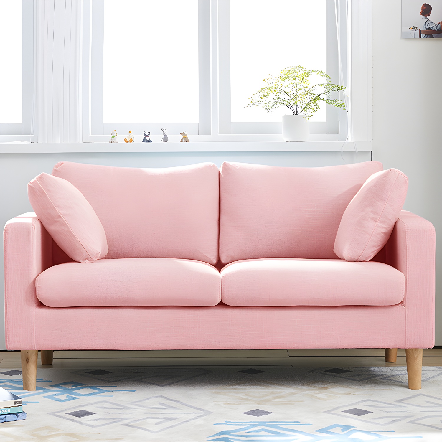 Contemporary Square Arm Couch Faux Leather Loveseat with Pillows - image 13