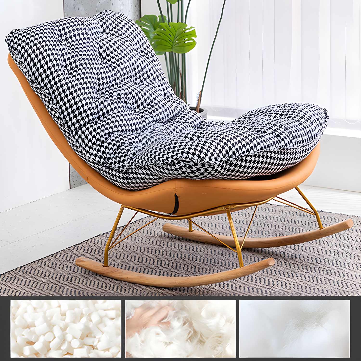 Modern Tufted Upholstered Rocking Chair with Natural Wood Legs - image 9