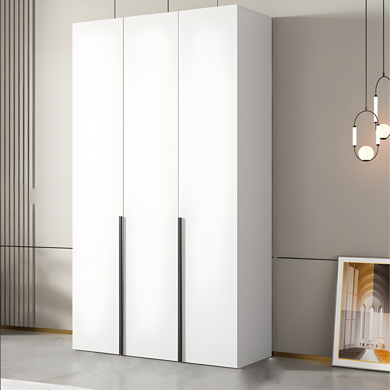 White Wood Wardrobe Armoire with Hinged Doors and Shelves Included