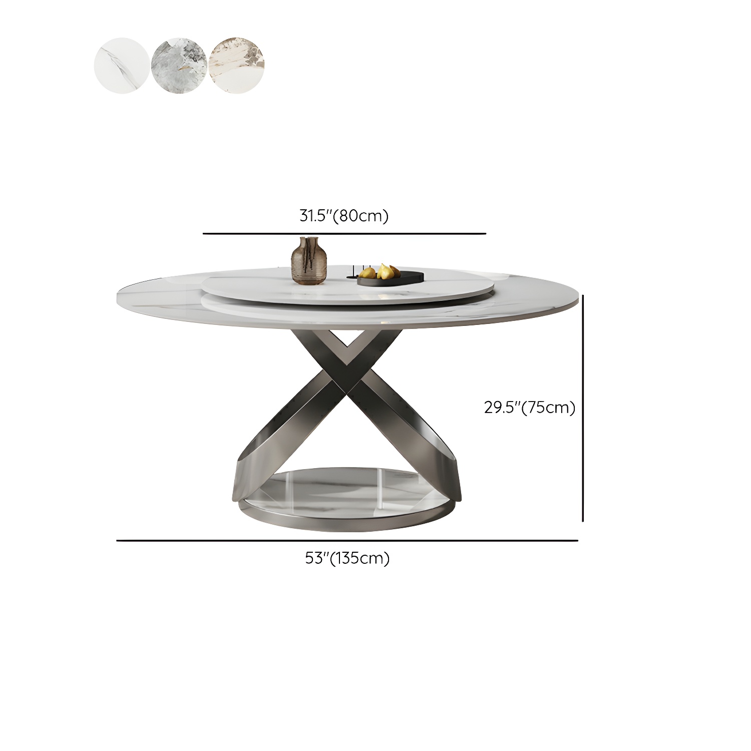 Stunning White Stone Round Dining Table with Lazy Susan and Silver Steel Pedestal Base - image 13